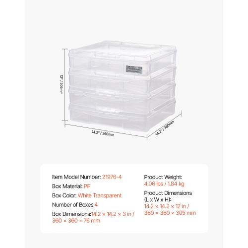 VEVOR 4 Pack Scrapbook Paper Storage,Plastic Board Game Boxes,Multi-Purpose Document Case with Rounded Corners and Double Latches, for Office
