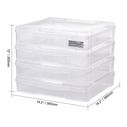 VEVOR 4 Pack Scrapbook Paper Storage,Plastic Board Game Boxes,Multi-Purpose Document Case with Rounded Corners and Double Latches, for Office