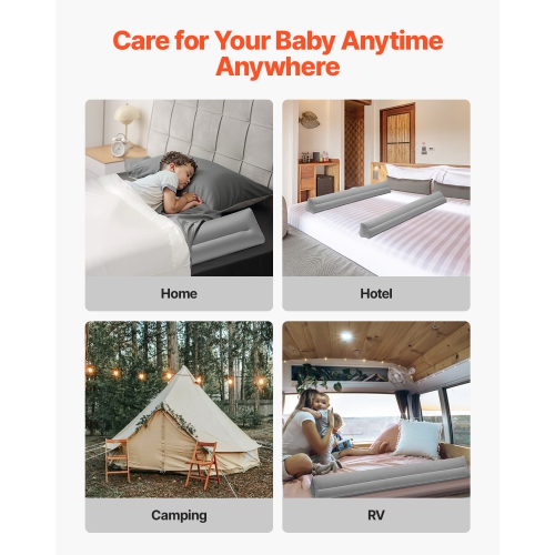 VEVOR 47.4-inch Bed Bumper for Toddlers, Inflatable Bed Guard Rail with Hand Pump, Non-Slip Flocking Toddler Bedrail Bumper for Twin, Full, Queen &