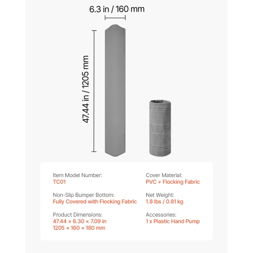 VEVOR 47.4-inch Bed Bumper for Toddlers, Inflatable Bed Guard Rail with Hand Pump, Non-Slip Flocking Toddler Bedrail Bumper for Twin, Full, Queen &