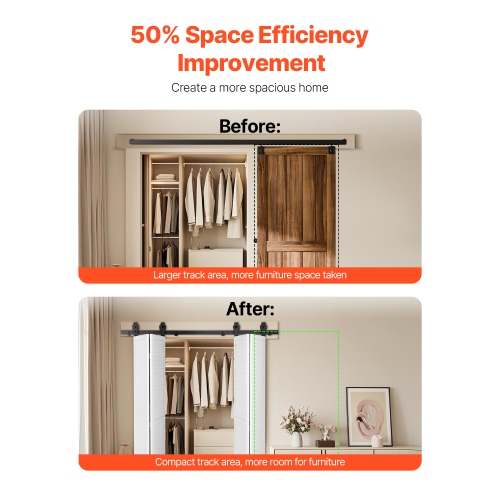 VEVOR 60" Bi-Folding Sliding Barn Door Hardware Track Kit, Top Mount Track Kit, Slide Smoothly & Quietly, Easy to Install, for Four 14" Closet Pantry