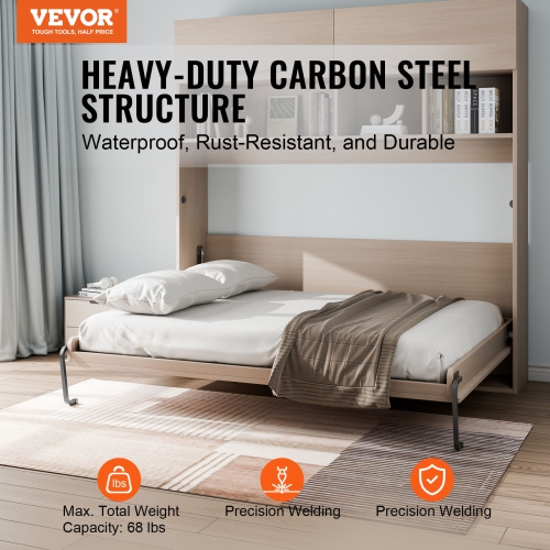 VEVOR Murphy Bed Kit, Queen Size, Deluxe DIY Wall Bed Mechanical Hardware Kit, Pneumatic Lever Bed Frame Support, Cabinet Wall Bed Space Saving