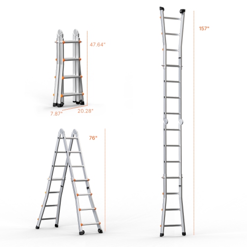 VEVOR 13 FT Telescoping Ladder A Frame, Compact Aluminum Extension Ladder, Multi-Function RV Ladder, Telescopic Ladder for Homework Stairs Indoor