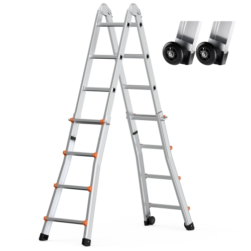 VEVOR 13 FT Telescoping Ladder A Frame, Compact Aluminum Extension Ladder, Multi-Function RV Ladder, Telescopic Ladder for Homework Stairs Indoor