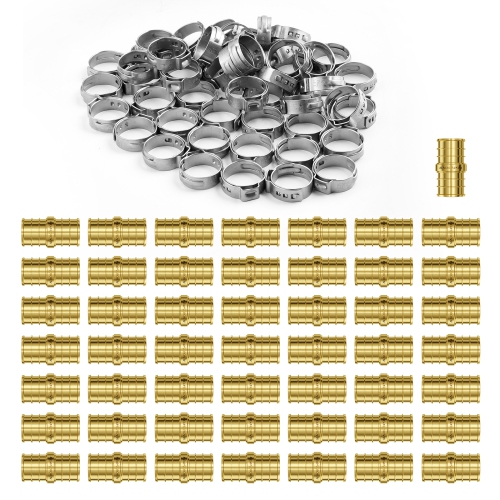 VEVOR 3/4" 50PCS Brass Pipe Fittings, Clamp-style Straight-Through Pipe Connector Brass Air Fittings, Plumbing Fittings Tube Adapter for