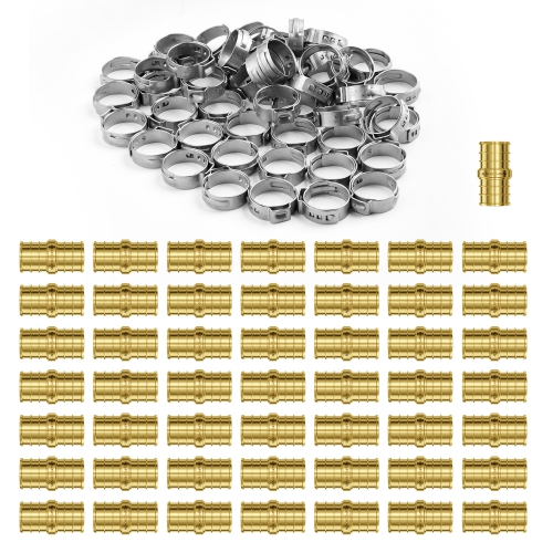 VEVOR 3/4" 50PCS Brass Pipe Fittings, Clamp-style Straight-Through Pipe Connector Brass Air Fittings, Plumbing Fittings Tube Adapter for