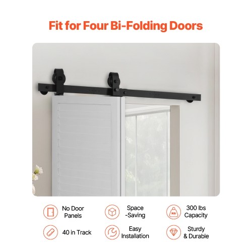 VEVOR 40" Bi-Folding Sliding Barn Door Hardware Track Kit, Top Mount Track Kit, Slide Smoothly & Quietly, Easy to Install, for Two 18" Closet Pantry