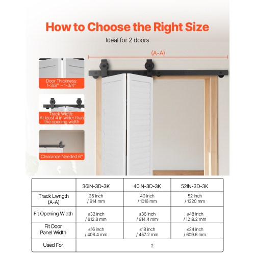 VEVOR 40" Bi-Folding Sliding Barn Door Hardware Track Kit, Top Mount Track Kit, Slide Smoothly & Quietly, Easy to Install, for Two 18" Closet Pantry