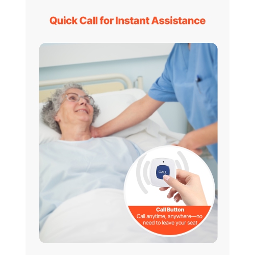 VEVOR Alert Bed Alarm System,Wireless Bed and Chair Sensor Pad with Call Button & Pager, Pre-Alert Safety Bed Alarms and Fall Prevention for Elderly,