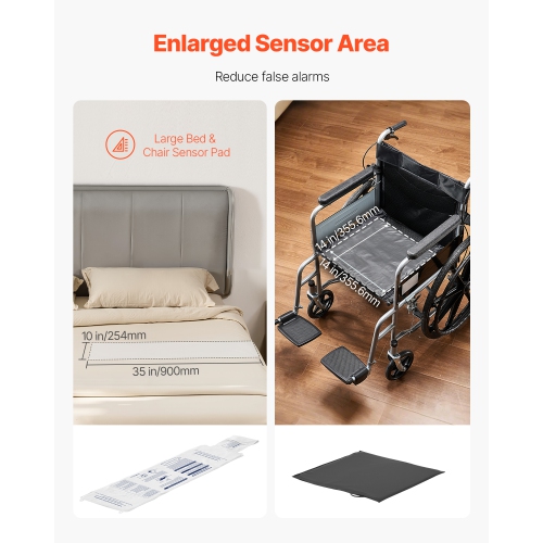 VEVOR Alert Bed Alarm System,Wireless Bed and Chair Sensor Pad with Call Button & Pager, Pre-Alert Safety Bed Alarms and Fall Prevention for Elderly,