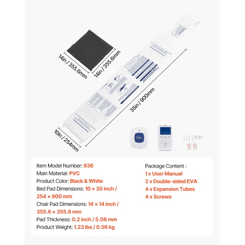VEVOR Alert Bed Alarm System,Wireless Bed and Chair Sensor Pad with Call Button & Pager, Pre-Alert Safety Bed Alarms and Fall Prevention for Elderly,