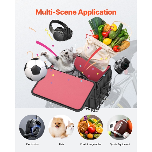 VEVOR Rear Bike Basket, Wire Bicycle Basket with Cargo Net, Removable Liner Bag & Waterproof Cover, Quick Release Design Bike Basket for Adult