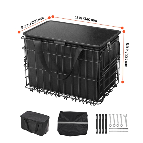 VEVOR Rear Bike Basket, Wire Bicycle Basket with Cargo Net, Removable Liner Bag & Waterproof Cover, Quick Release Design Bike Basket for Adult