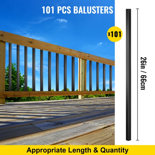 VEVOR 101 Pack Deck Balusters, Metal Deck Spindles, 26"x0.75" Baluster with Screws, Aluminum Alloy Deck Railing for Wood and Composite Deck, Square