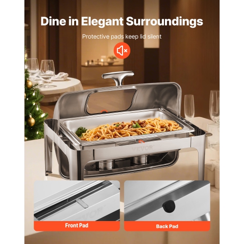 VEVOR 9 Qt Roll Top Chafing Dish Buffet Complete Set,1 Pack Stainless Steel Chafer with 2 Half Size Pans, Rectangle Catering Warmer Server with