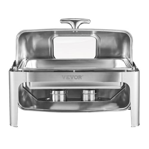 VEVOR 9 Qt Roll Top Chafing Dish Buffet Complete Set,1 Pack Stainless Steel Chafer with 2 Half Size Pans, Rectangle Catering Warmer Server with