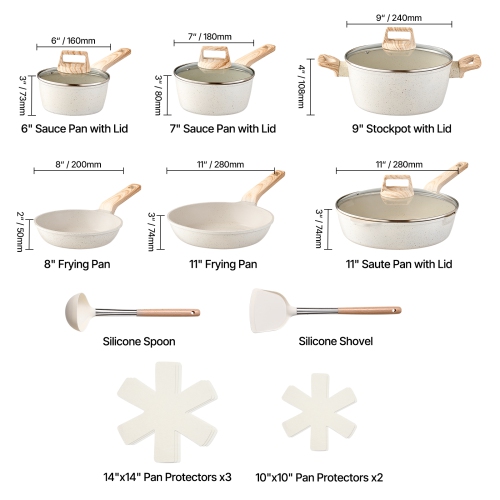 VEVOR 17 Piece Pots and Pans Set,Granite Nonstick Cookware Set,Induction Cookwares, Kitchen RV Cooking Sets with Frying, Sauce, Saute,Tempered Glass