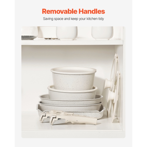 VEVOR 17 Piece Pots and Pans Set Nonstick, Detachable Handle Cookware, Space Saving Induction cookware set,Kitchen RV Cooking Sets,with