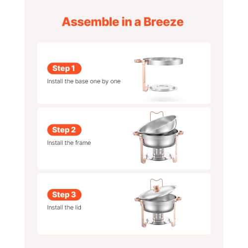 VEVOR 5 Qt 4 Pack Chafing Dish Buffet Set,Stainless Steel Chafer with 4 Full Size Pans, Round Catering Warmer Server with Lid Water Pan Folding Stand