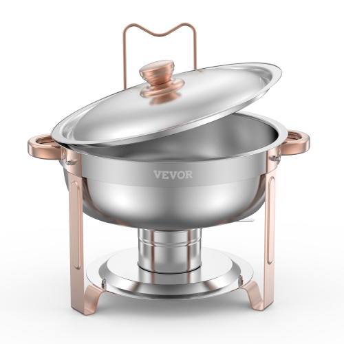 VEVOR 5 Qt 4 Pack Chafing Dish Buffet Set,Stainless Steel Chafer with 4 Full Size Pans, Round Catering Warmer Server with Lid Water Pan Folding Stand
