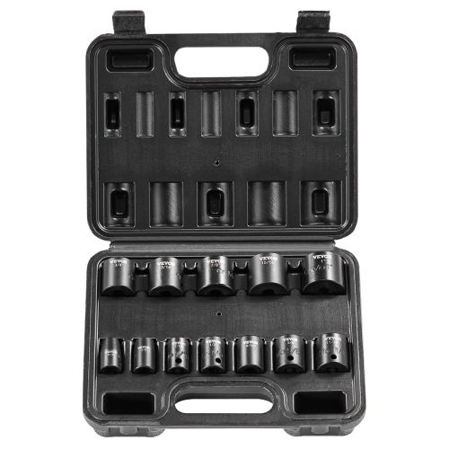 VEVOR 3/8" Drive Impact Socket Set, 12 Piece Shallow Socket Set SAE 5/16"-1", 6 Point Cr-Mo Alloy Steel for Auto Repair, Easy-to-Read Size Markings,
