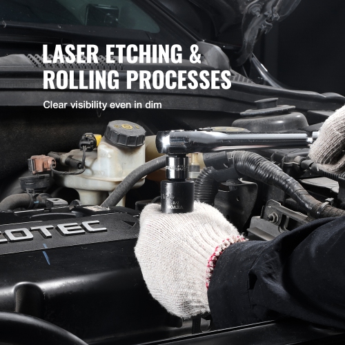 VEVOR 3/8" Drive Impact Socket Set, 12 Piece Shallow Socket Set SAE 5/16"-1", 6 Point Cr-Mo Alloy Steel for Auto Repair, Easy-to-Read Size Markings,