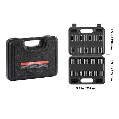 VEVOR 3/8" Drive Impact Socket Set, 12 Piece Shallow Socket Set SAE 5/16"-1", 6 Point Cr-Mo Alloy Steel for Auto Repair, Easy-to-Read Size Markings,