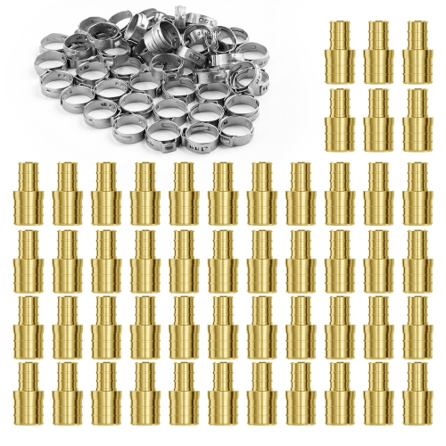 VEVOR 1/2"-3/4" Pipe Fittings, 50PCS Brass Pipe Fittings, Clamp-style 1/2 NPT Internal Thread Pipe Connector Brass Air Fittings, Heavy Duty Plumbing