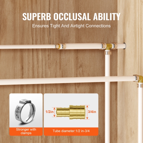 VEVOR 1/2"-3/4" Pipe Fittings, 50PCS Brass Pipe Fittings, Clamp-style 1/2 NPT Internal Thread Pipe Connector Brass Air Fittings, Heavy Duty Plumbing