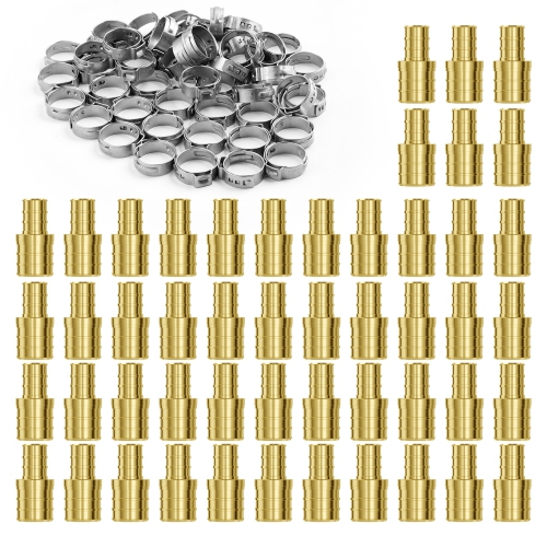 VEVOR 1/2"-3/4" Pipe Fittings, 50PCS Brass Pipe Fittings, Clamp-style 1/2 NPT Internal Thread Pipe Connector Brass Air Fittings, Heavy Duty Plumbing