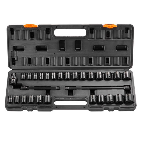 VEVOR  3/8" Drive Impact Socket Set, 29 Piece Shallow Socket Set Sae 3/8"-1" And Metric 8-22Mm, 6 Point Cr-Mo Alloy Steel for Auto Repair