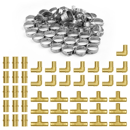 VEVOR 3/4" 45PCS Pipe Fittings, Brass Pipe Fittings, Push-Fit Pipe Connector Brass Air Fittings, Plumbing Fittings Adapter for Heating Systems