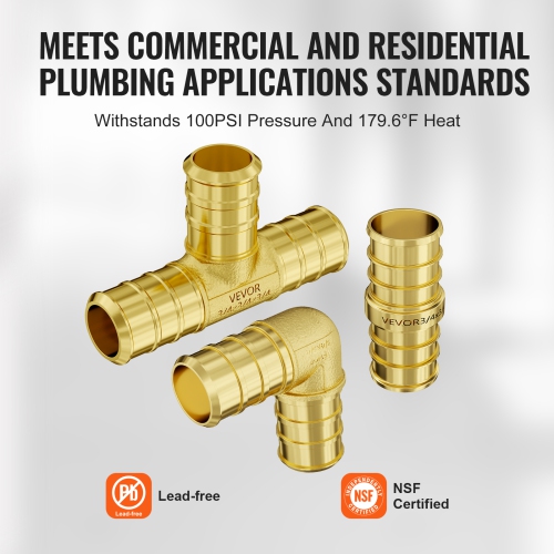 VEVOR 3/4" 45PCS Pipe Fittings, Brass Pipe Fittings, Push-Fit Pipe Connector Brass Air Fittings, Plumbing Fittings Adapter for Heating Systems