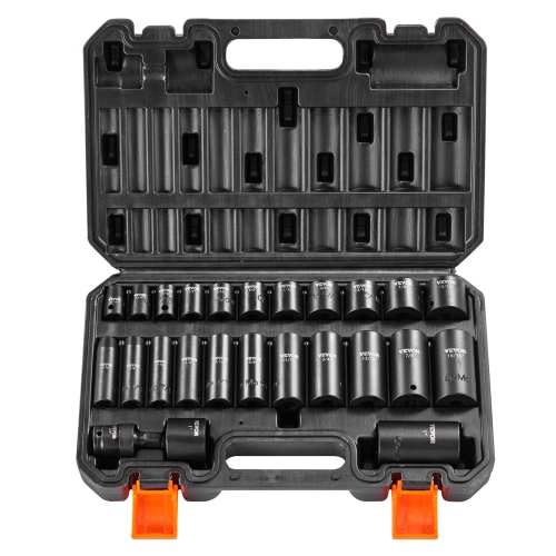 VEVOR 3/8" Drive Impact Socket Set, 25 Piece Deep & Shallow Socket Set SAE 5/16" - 1", 6 Point Cr-Mo Alloy Steel for Auto Repair, Easy-to-Read Size
