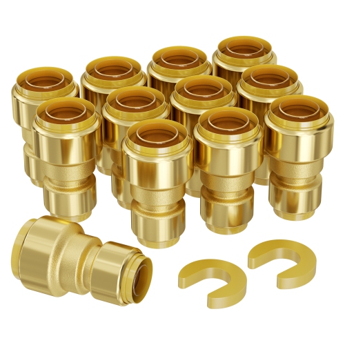 VEVOR 1/2"-3/4" Pipe Fittings, 12PCS Brass Pipe Fittings, Straight-Through Push-Fit Pipe Connector Brass Air Fittings, Heavy Duty Plumbing Fittings