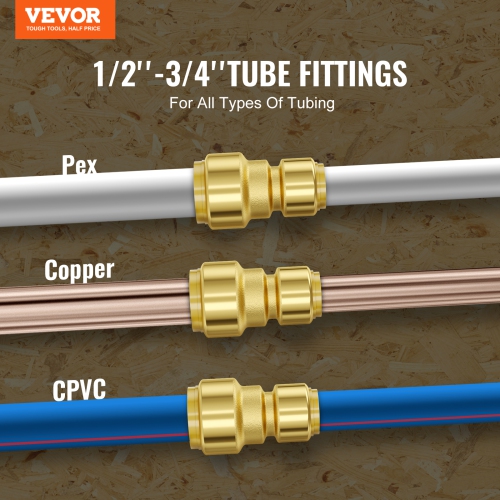 VEVOR 1/2"-3/4" Pipe Fittings, 12PCS Brass Pipe Fittings, Straight-Through Push-Fit Pipe Connector Brass Air Fittings, Heavy Duty Plumbing Fittings