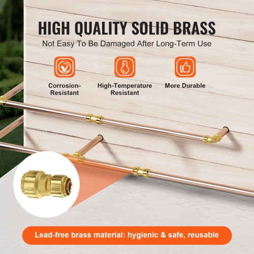 VEVOR 1/2"-3/4" Pipe Fittings, 12PCS Brass Pipe Fittings, Straight-Through Push-Fit Pipe Connector Brass Air Fittings, Heavy Duty Plumbing Fittings