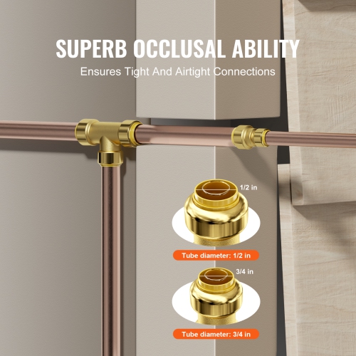 VEVOR 1/2"-3/4" Pipe Fittings, 12PCS Brass Pipe Fittings, Straight-Through Push-Fit Pipe Connector Brass Air Fittings, Heavy Duty Plumbing Fittings