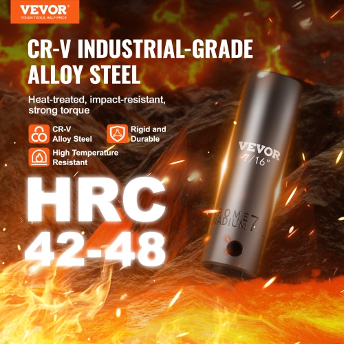 VEVOR 3/8" Drive Impact Socket Set, 11 Piece Deep Socket Set SAE 5/16"-1", 6 Point CR-V Alloy Steel for Auto Repair, Easy-to-Read Size Markings,