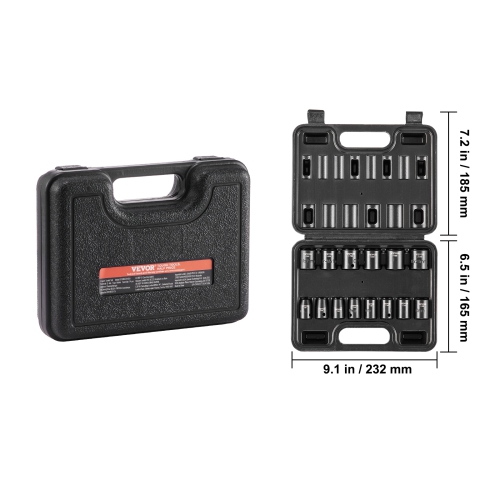 VEVOR 3/8" Drive Impact Socket Set, 14 Piece Shallow Socket Set Metric 7-20mm, 6 Point Cr-Mo Alloy Steel for Auto Repair, Easy-to-Read Size Markings,