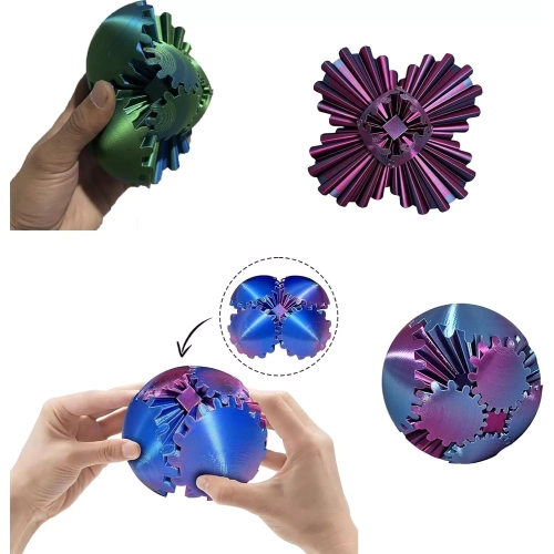 Gear Ball - 3D Printed Gear Ball Spin Ball or Cube Fidget Toy, Stress Ball