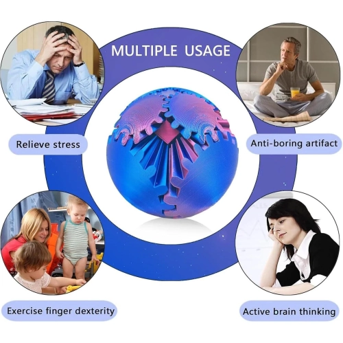 Gear Ball - 3D Printed Gear Ball Spin Ball or Cube Fidget Toy, Stress Ball