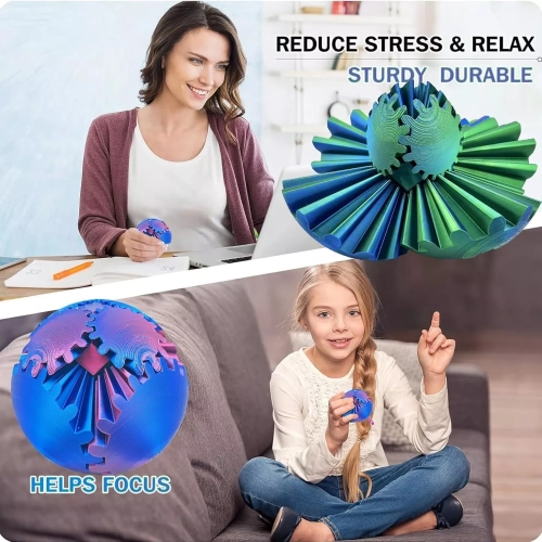 Gear Ball - 3D Printed Gear Ball Spin Ball or Cube Fidget Toy, Stress Ball