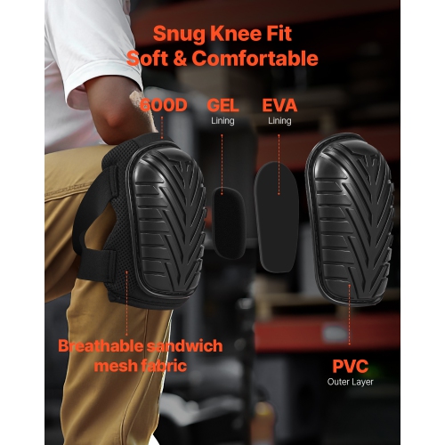 VEVOR Knee Pads for Work, Heavy Duty Construction Knee Pads with Adjustable Straps & Rivets, Thick Gel Knee Pads with Foam Cushion for All-Round Knee