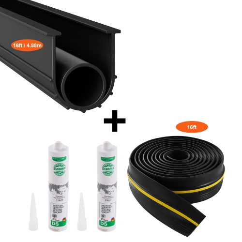 VEVOR  16 Ft Garage Door Threshold And Bottom Seals Kit, U Shape+O Ring Universal Garage Door Bottom Seal Weatherstrip Pvc, Combine w Weatherproof