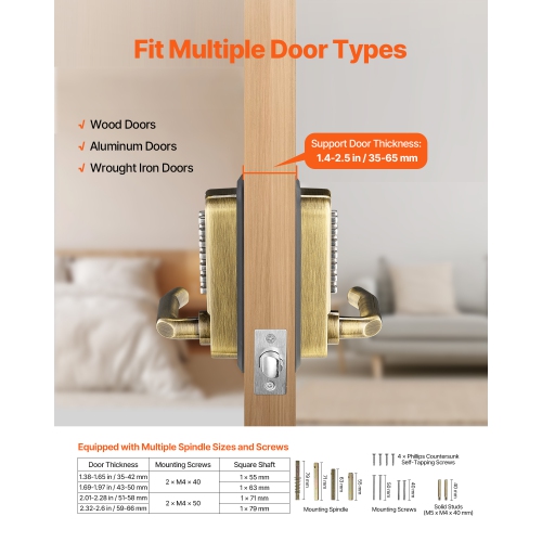 VEVOR 14 Mechanical Keyless Door Lock, Key Mechanical Door Lock, Mechanical Keypad Door Lock with Handle, Double-Sided Stainless Steel Waterproof,