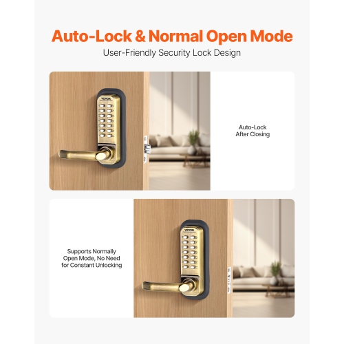 VEVOR 14 Mechanical Keyless Door Lock, Key Mechanical Door Lock, Mechanical Keypad Door Lock with Handle, Double-Sided Stainless Steel Waterproof,