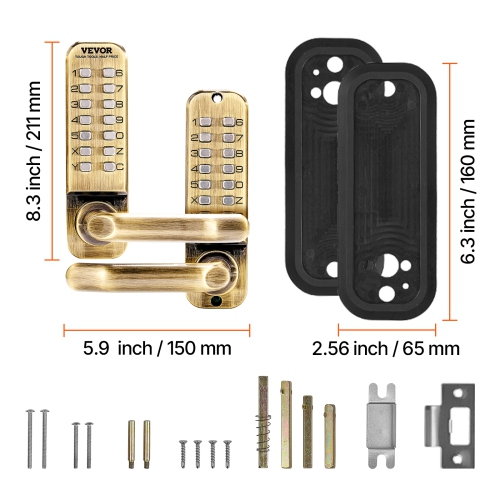 VEVOR 14 Mechanical Keyless Door Lock, Key Mechanical Door Lock, Mechanical Keypad Door Lock with Handle, Double-Sided Stainless Steel Waterproof,