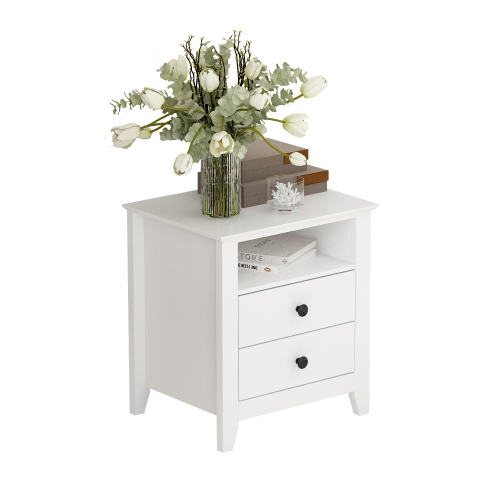 Famapy 2-Drawer White Nightstand, Modern Bedside Table with Matte Black Handles for Bedroom and Living Room,White