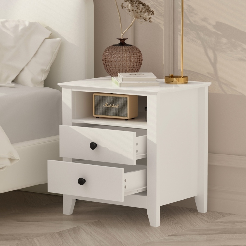 Famapy 2-Drawer White Nightstand, Modern Bedside Table with Matte Black Handles for Bedroom and Living Room,White